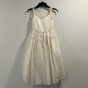 Girls Off-White Flower Girl Sleeveless Dress & Flower Basket + Crown